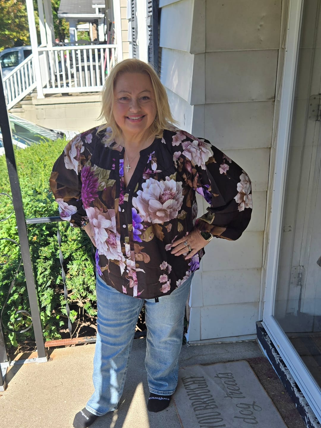 Customer photo review of Judy Blue Petite High Waist Tummy Control Straight Leg Ankle Jeans