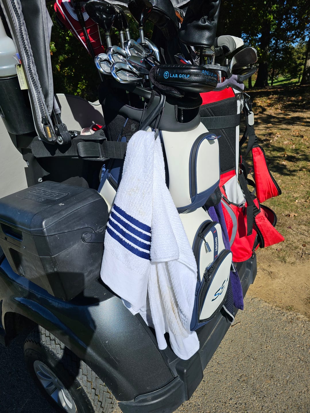 Customer photo review of The Tour Towel - White with Navy Stripes