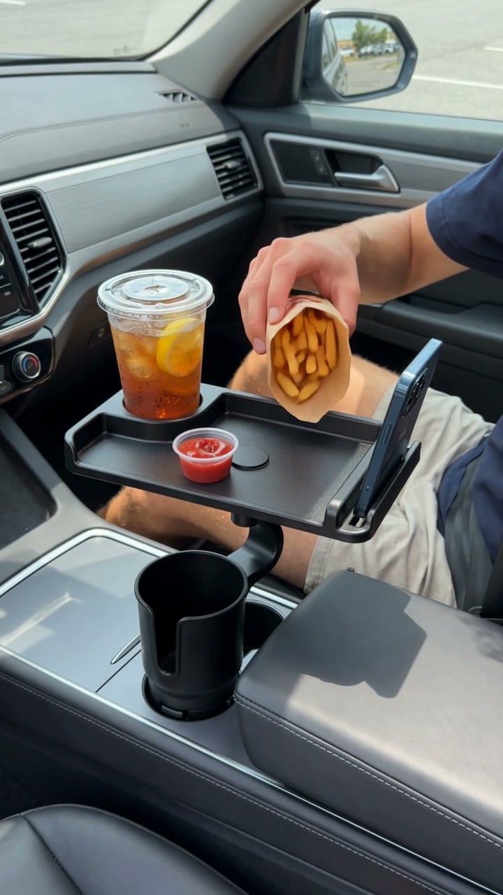 Customer photo review of Swivel Car Cup Holder Tray with Phone Stand