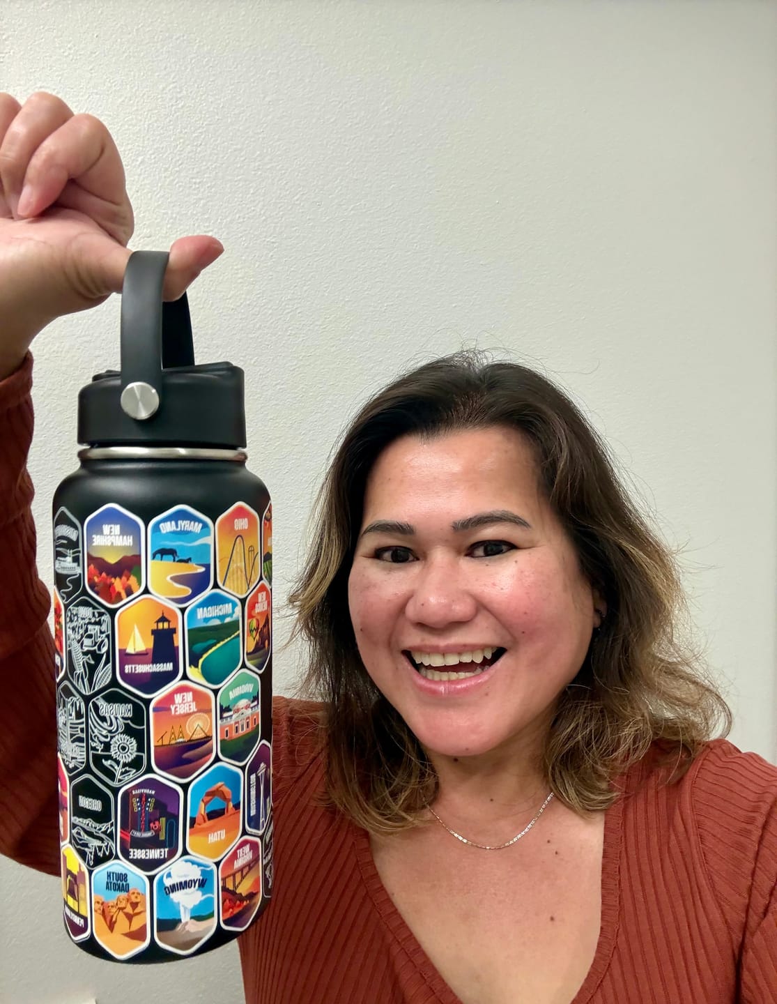 Customer photo review of Lets Wander™ 50 States Of The USA Water Bottle + Stickers