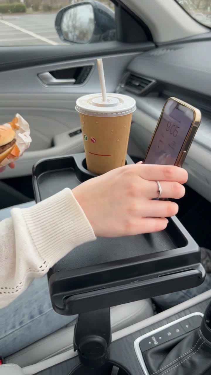 Customer photo review of Swivel Car Cup Holder Tray with Phone Stand