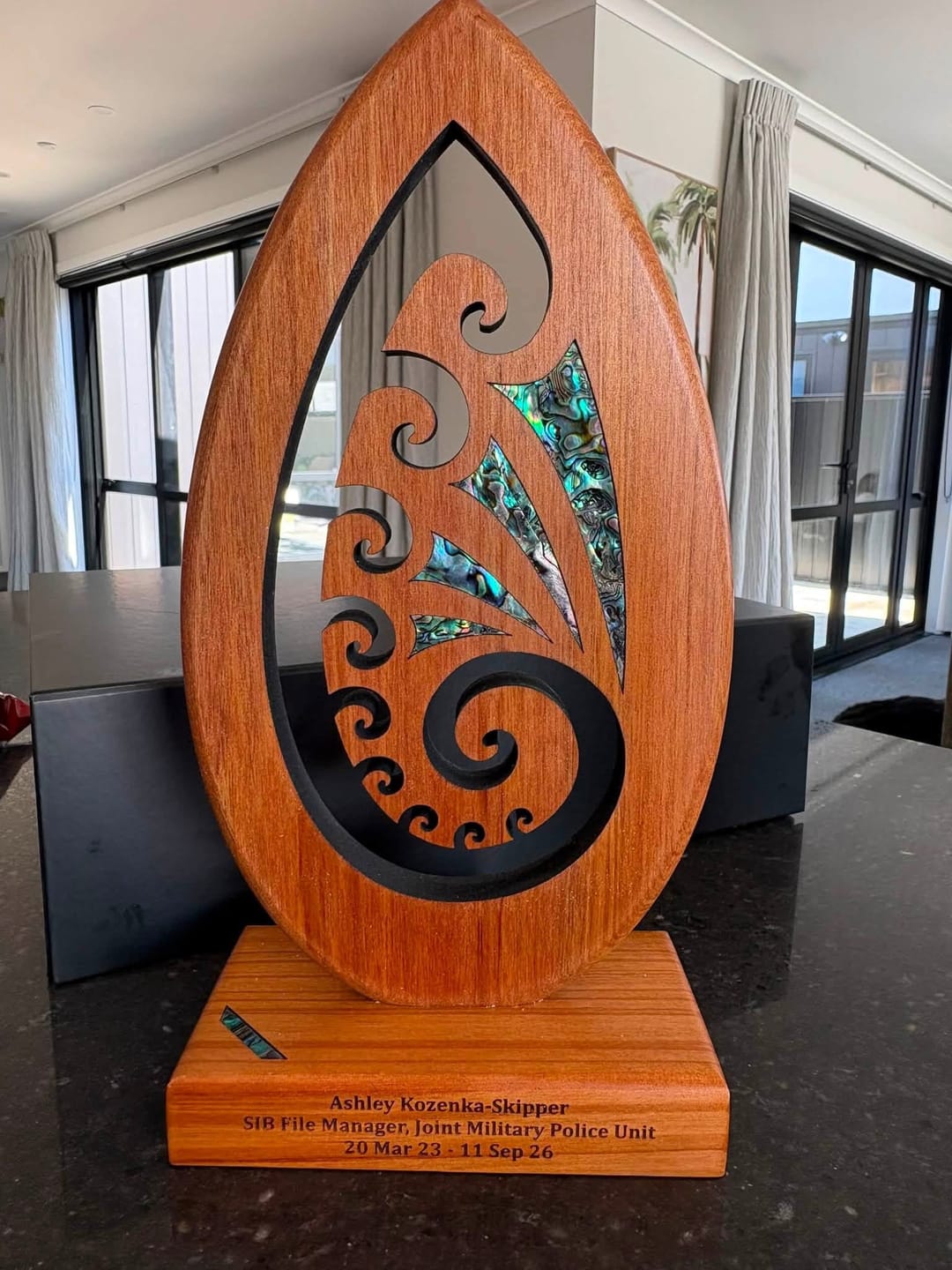 Customer photo review of Pacific Rimu Māori Sculptural Koru Trophy