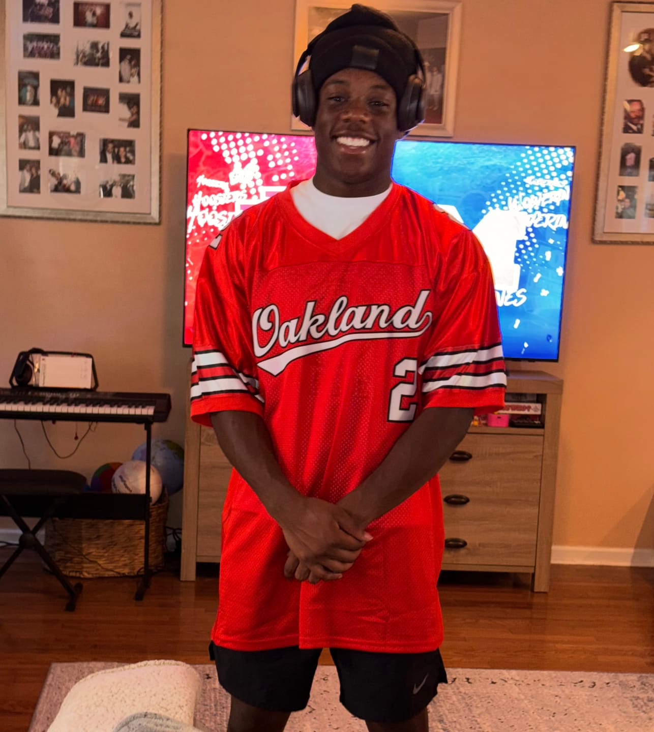 Customer photo review of Custom Red White-Black Classic Style Mesh Authentic Football Jersey