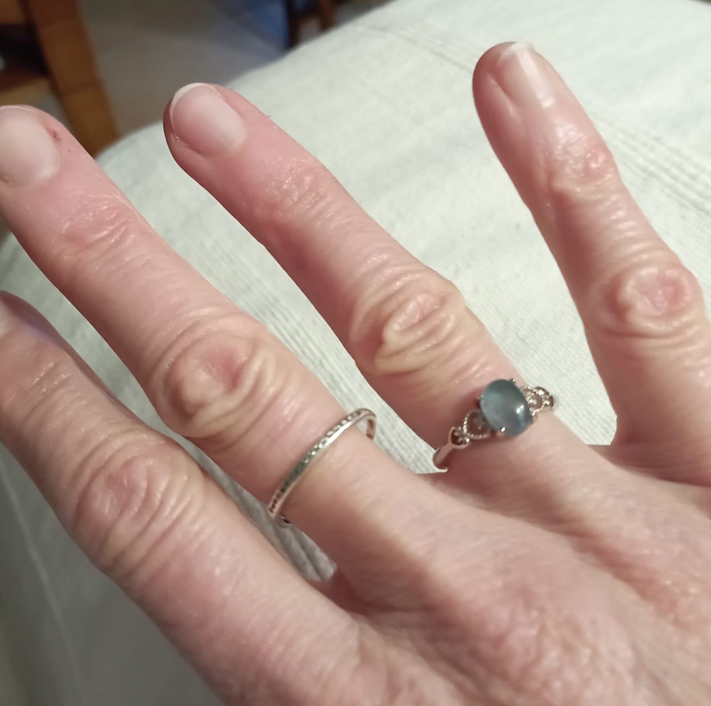 Customer photo review of Bague Ajustable "Cristal de Mer" en Aigue-Marine