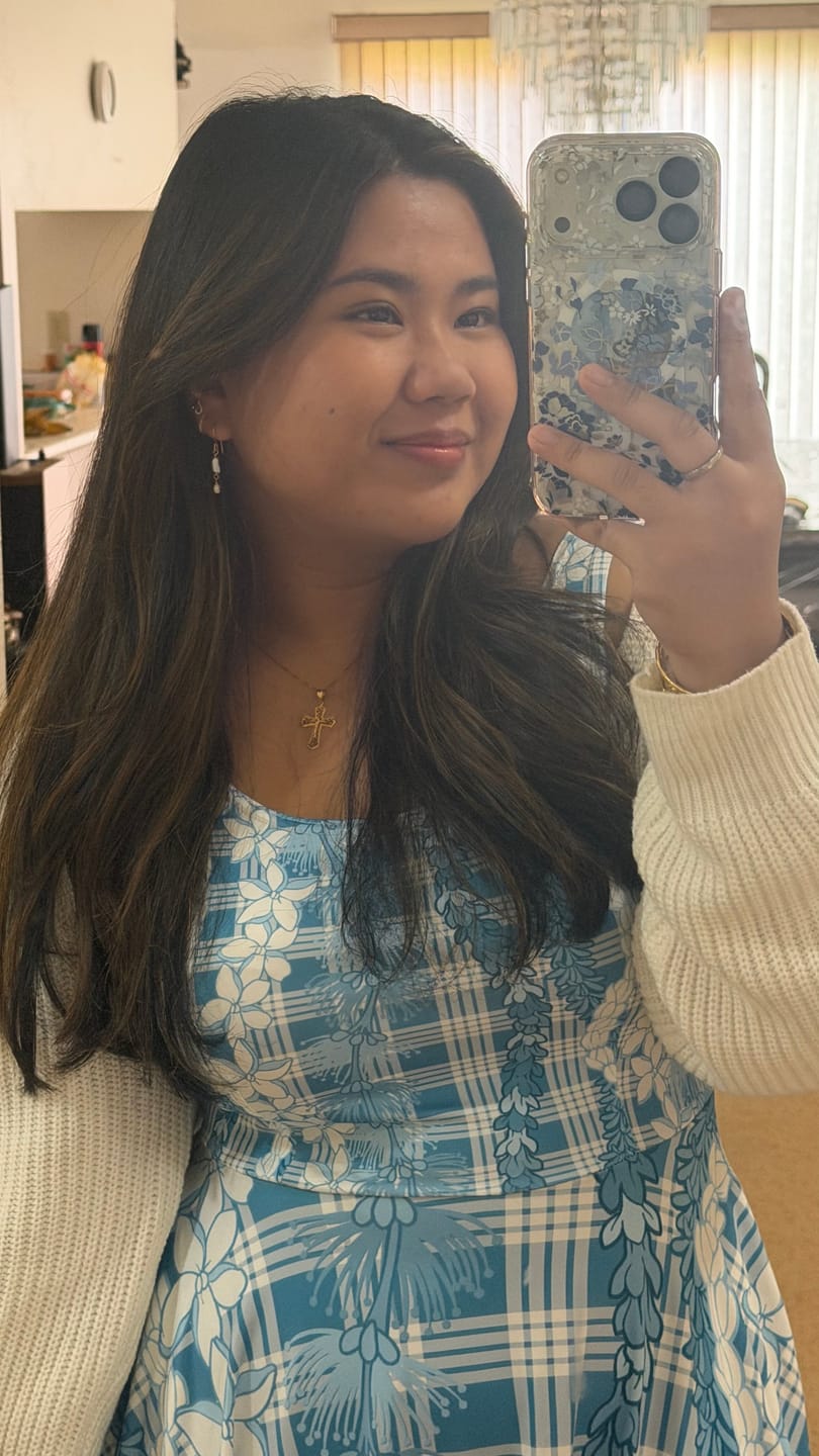 Customer photo review of Hawaiian Ohia Lehua Lei Midi Dress Plaid Palaka Uliuli Omaomao Pattern LT9