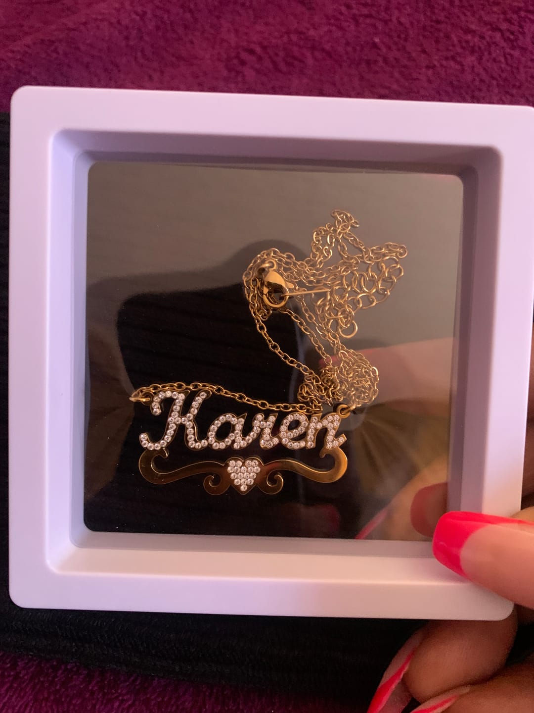 Customer photo review of Iced Heart Name Necklace