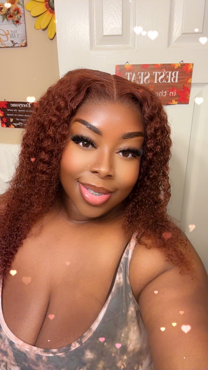 Customer photo review of Wavymy Wear & Go Reddish Brown 7x5 Glueless Lace Wigs Human Hair 180% Density