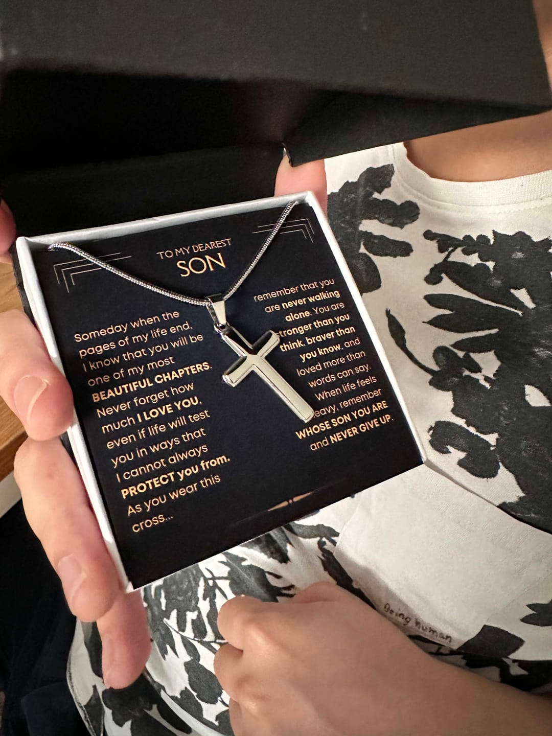 Customer photo review of To My Son, Cross Necklace with Message Card Gift Set (S76)
