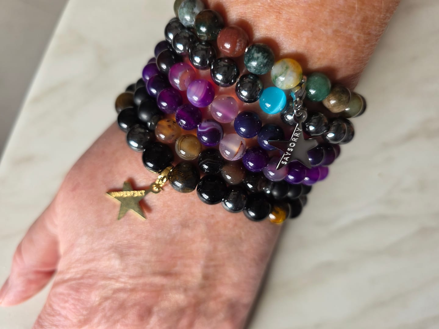 Customer photo review of »3-fach Schutz« Blockadenlöser-Armband aus Tigerauge, Hämatit, Obsidian inkl. abgebrochenem Stern