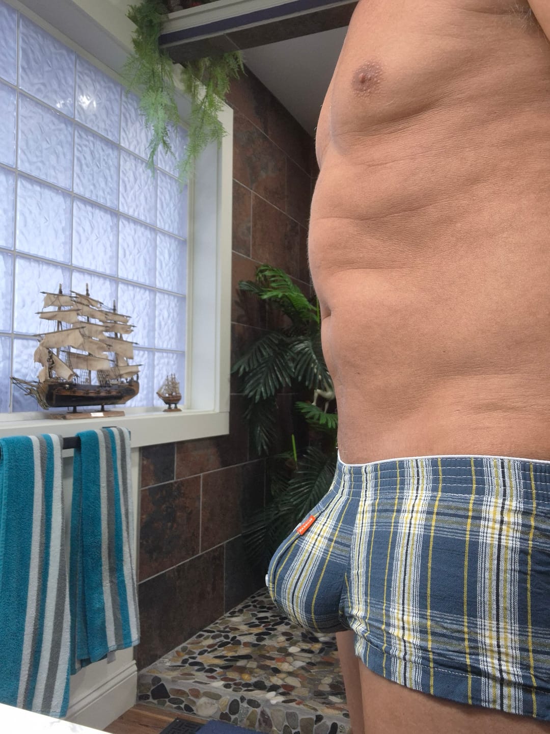 Customer photo review of 3 Pack Men’s Plaid Cotton Trunks with Button Fly
