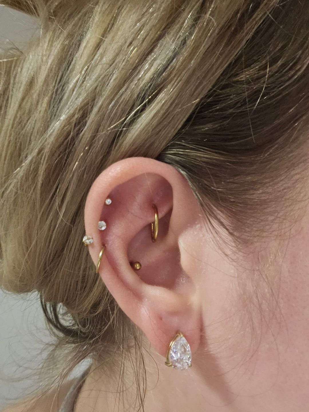 Customer photo review of Bold Pear Solitaire Earrings