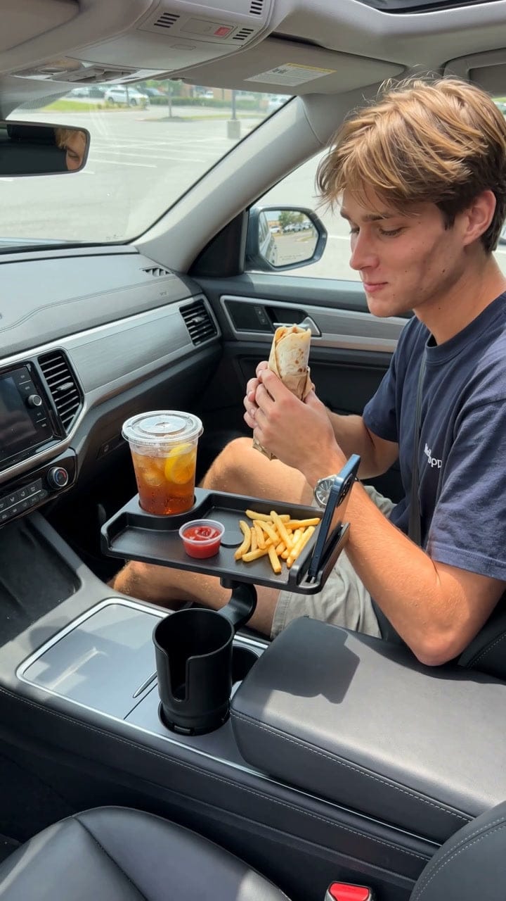 Customer photo review of Swivel Car Cup Holder Tray with Phone Stand
