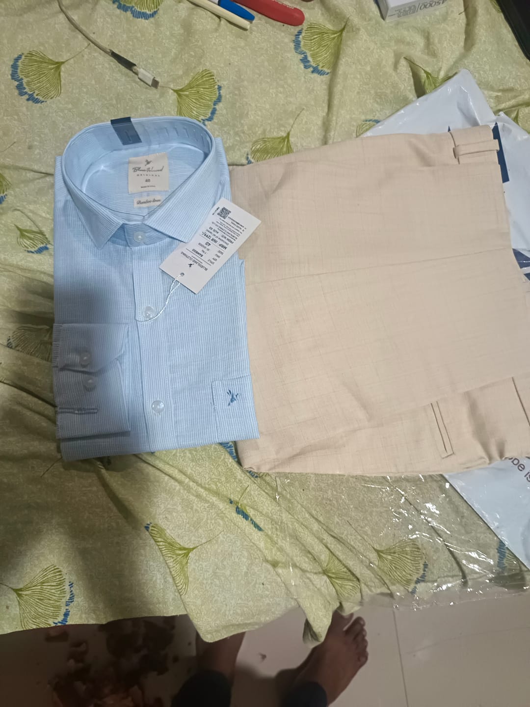 Customer photo review of Cream Square Checks - Wrinkle free Formal Pant