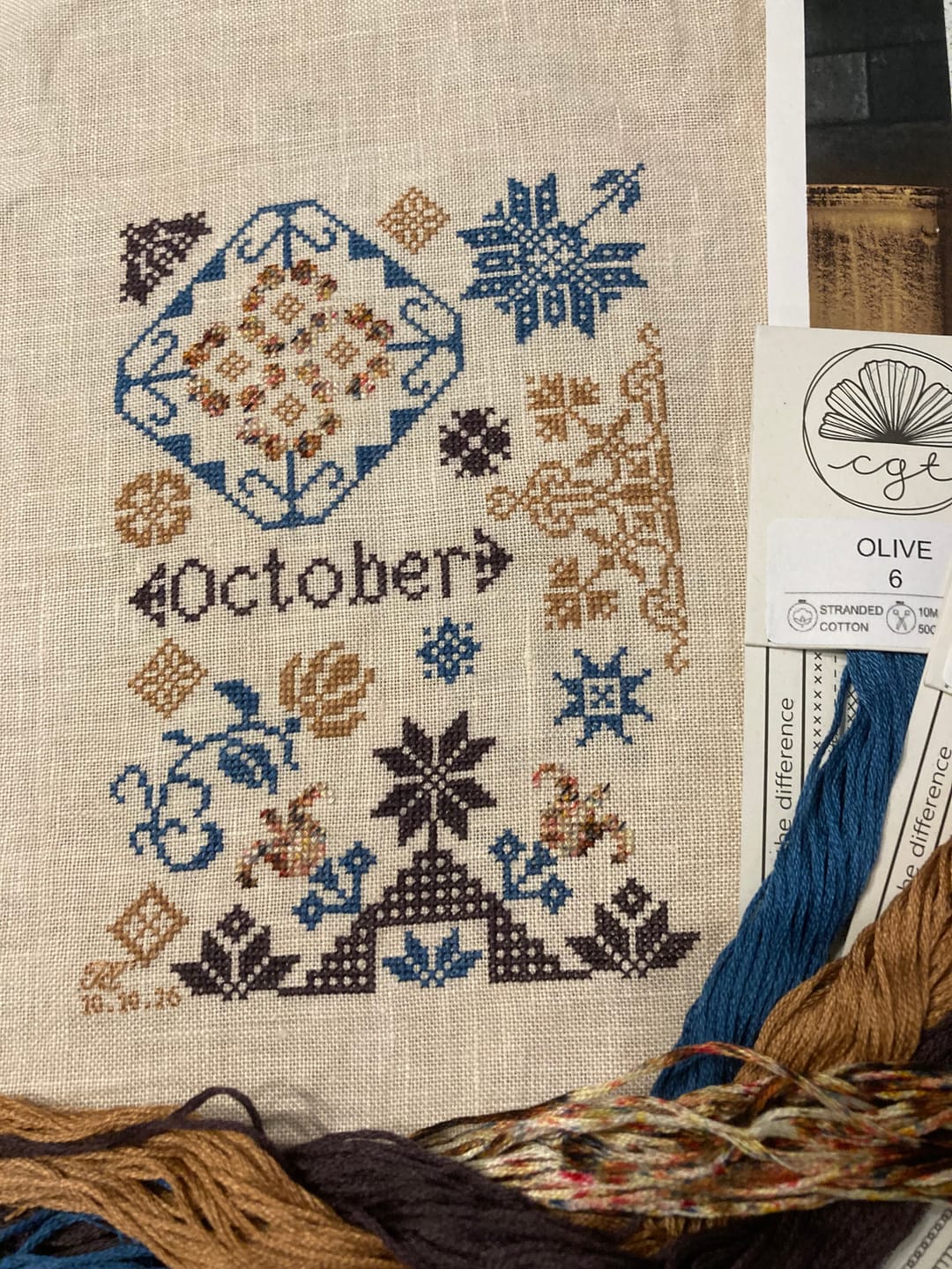 Customer photo review of Olive Harvest Speckle and Solids Hand Dyed Embroidery Thread Pack