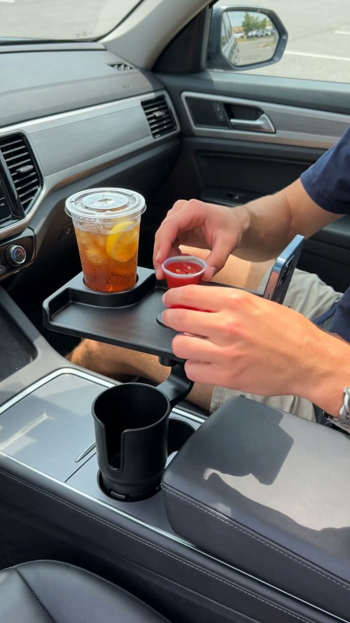 Customer photo review of Swivel Car Cup Holder Tray with Phone Stand