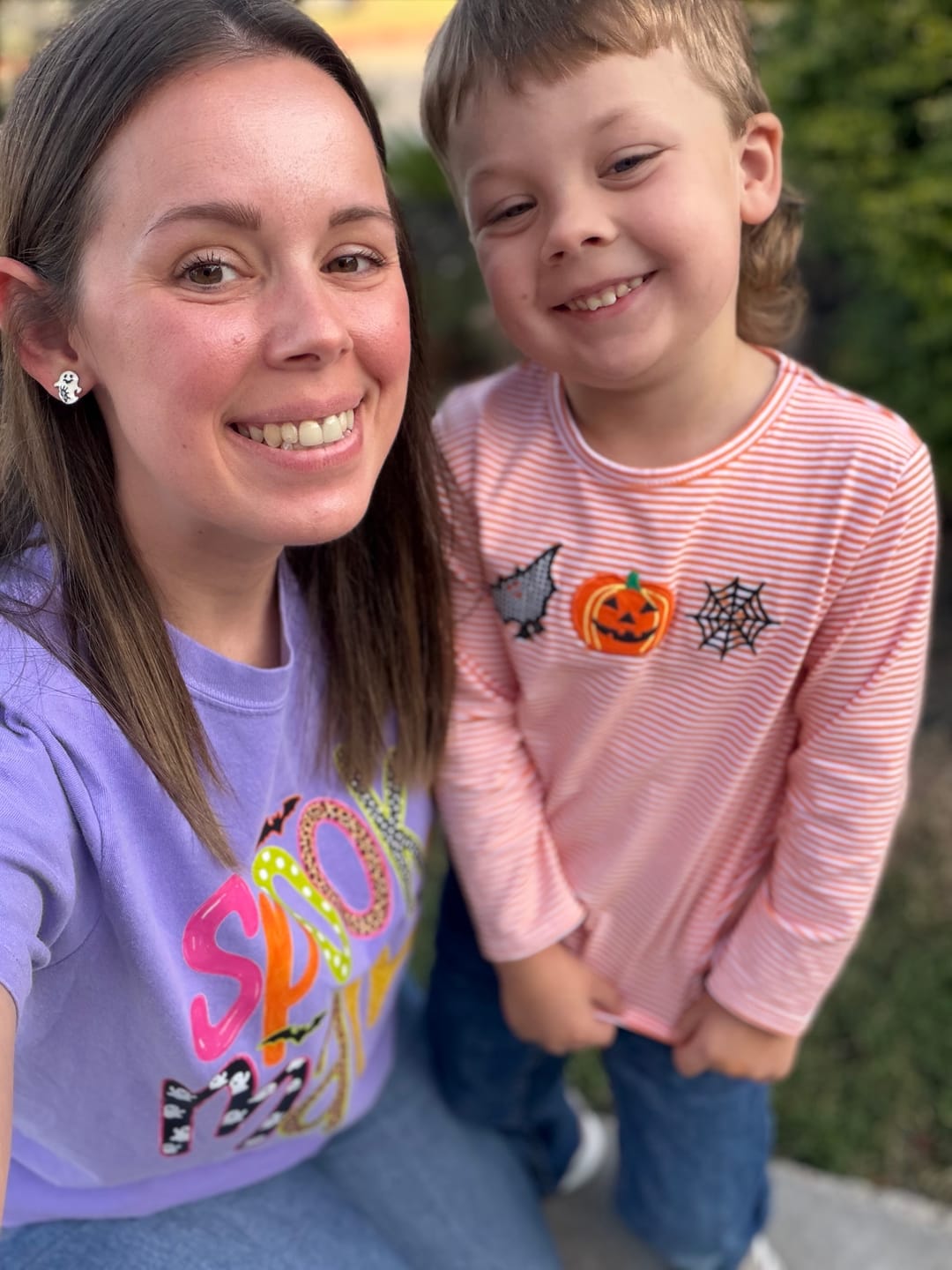 Customer photo review of Spooky Orange Stripe Long Sleeve Shirt