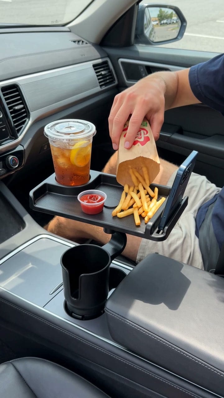 Customer photo review of Swivel Car Cup Holder Tray with Phone Stand