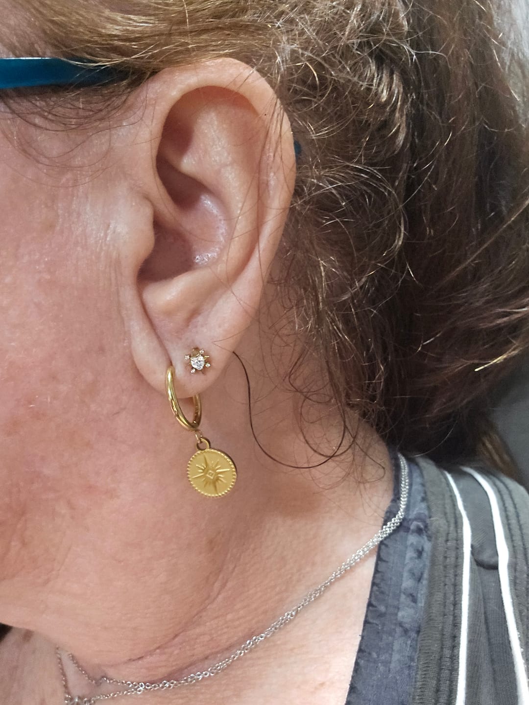 Customer photo review of Celestial Gold Coin Earrings