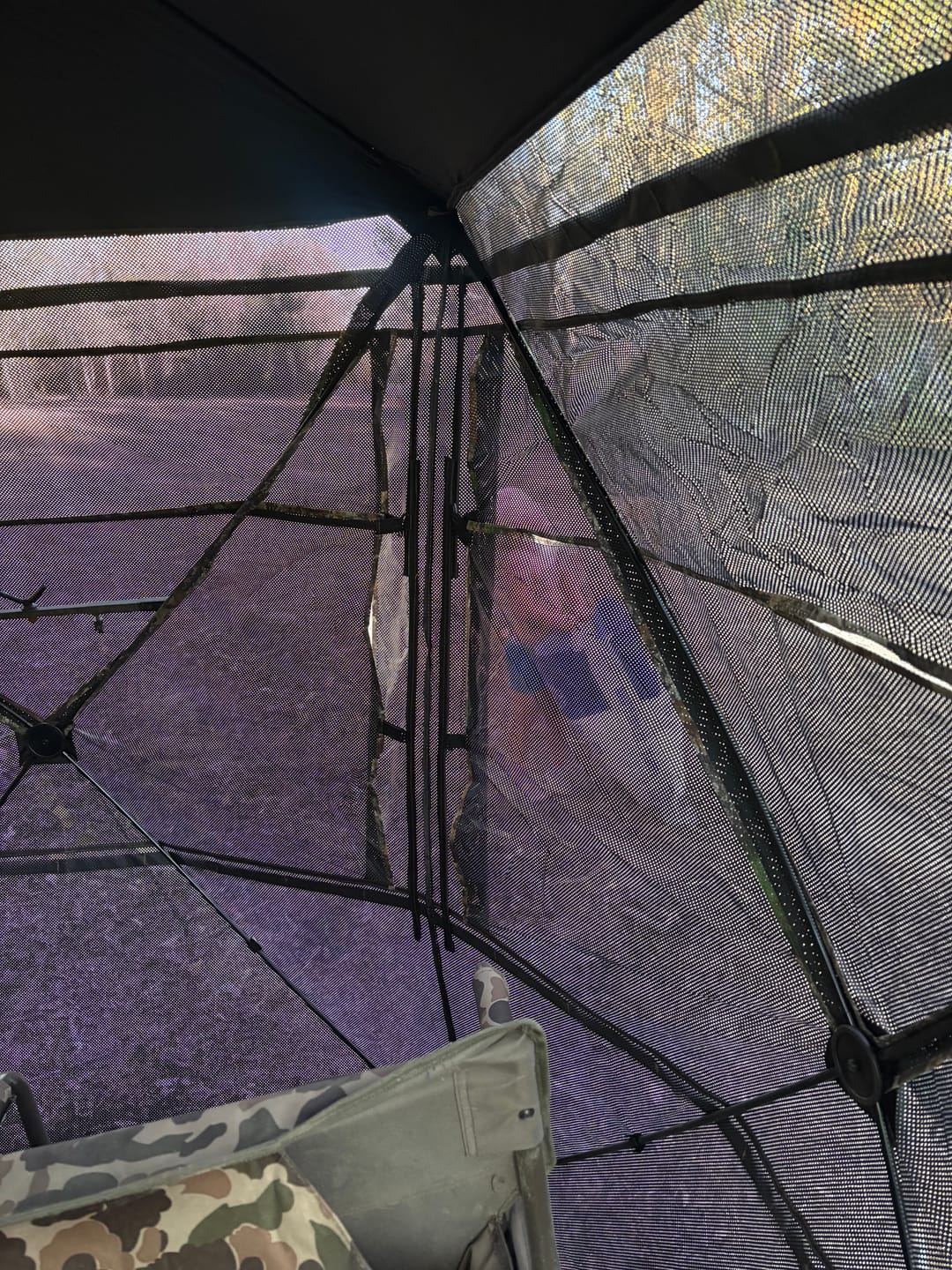 Customer photo review of VisTall 360 See-Through Ground Blind | 75-Inch 3 Person Pop Up Deer Blind with No-Trip Door | Portable Camo Hunting Blind with Blackout Curtain for Whitetail Deer Hunting