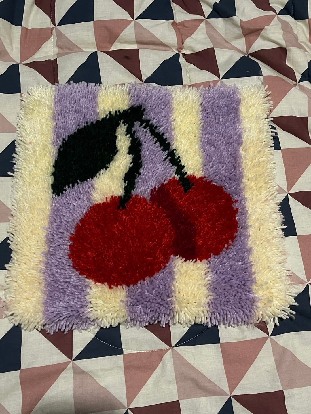Customer photo review of CHERRY RIPE STRIPES - Latch Hook Cushion Kit