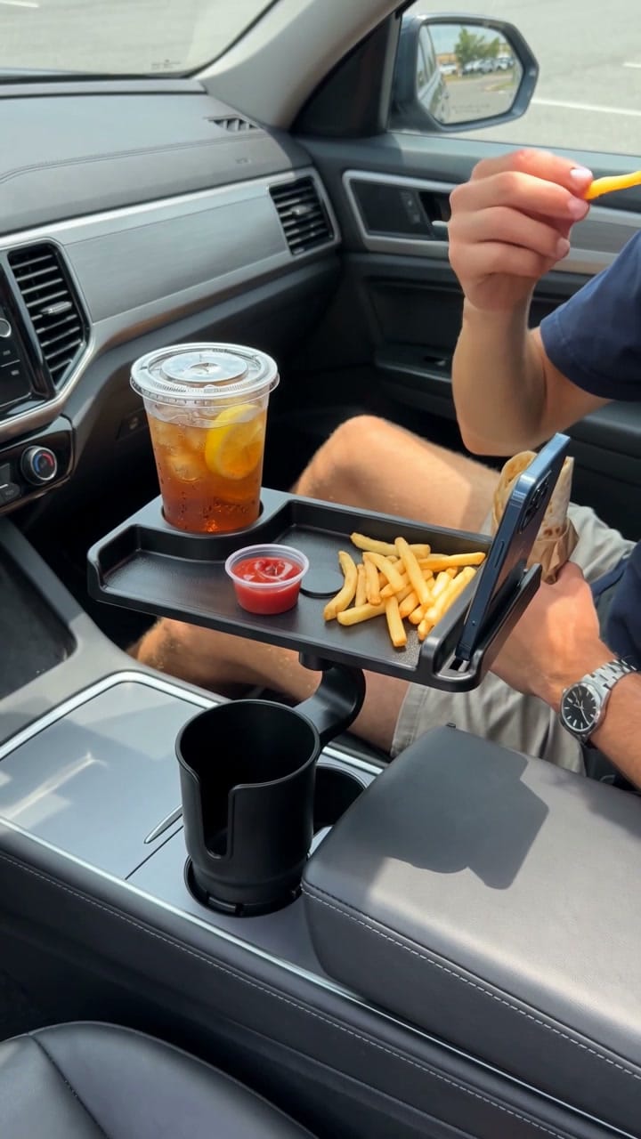 Customer photo review of Swivel Car Cup Holder Tray with Phone Stand
