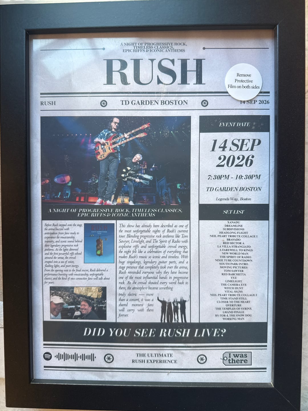 Customer photo review of Rush - Personalised Newspaper Style Concert Poster (USA Tour)
