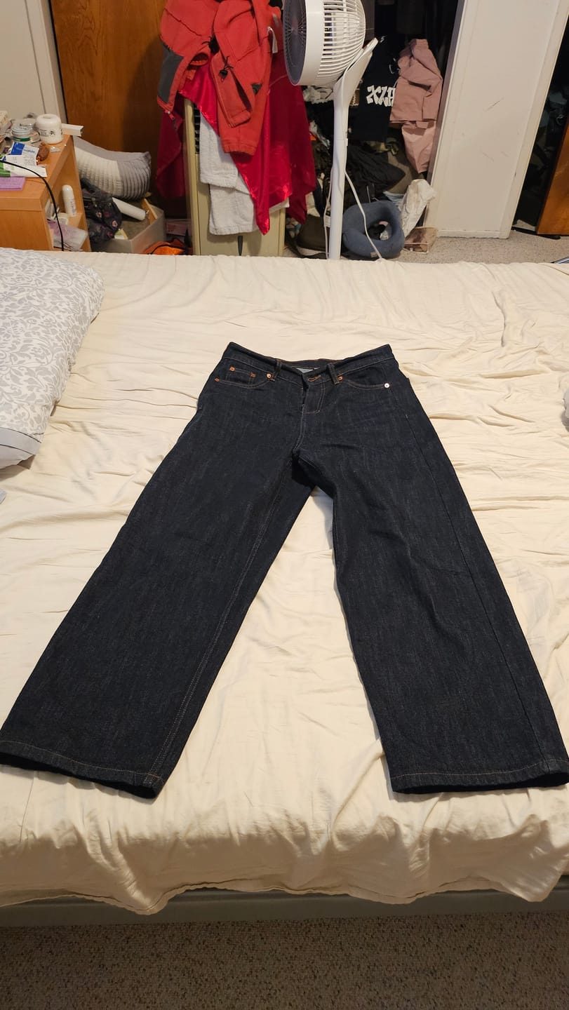 Customer photo review of Washed Slub Denim Straight-Leg Jeans