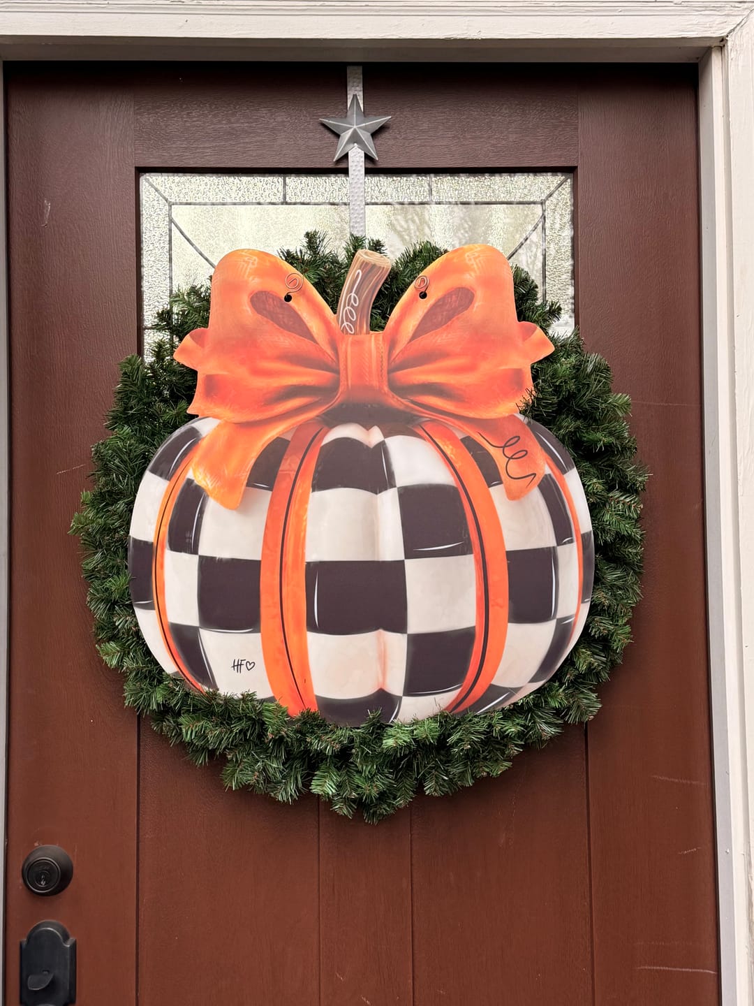 Customer photo review of Elegant Checkered Pumpkin Door Hanger