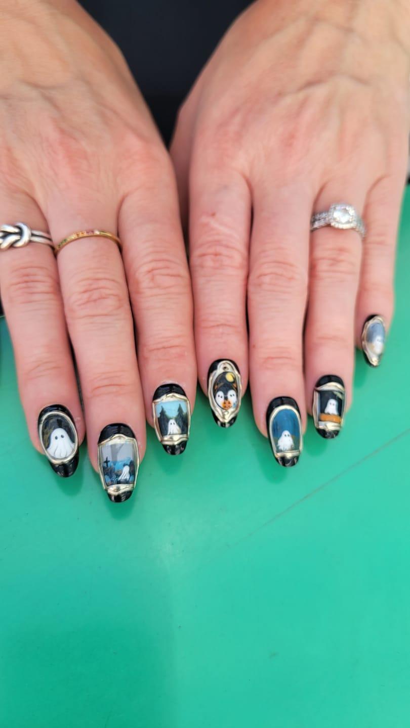 Customer photo review of Haunted Portrait 3D Ghost Press-On Nails