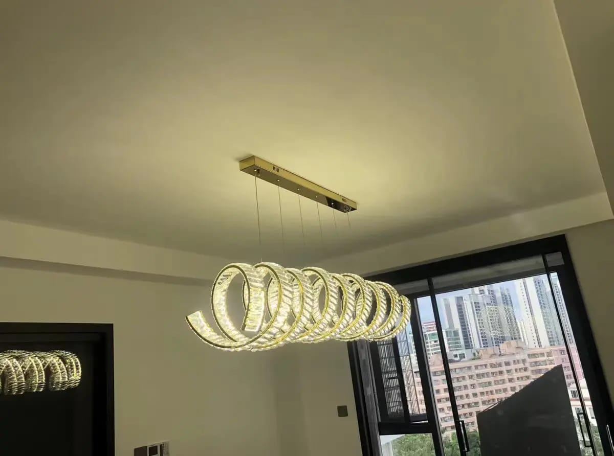 Customer photo review of Linear Crystal Chandelier, Spiral Wave, Gold or Chrome, 100-150 cm
