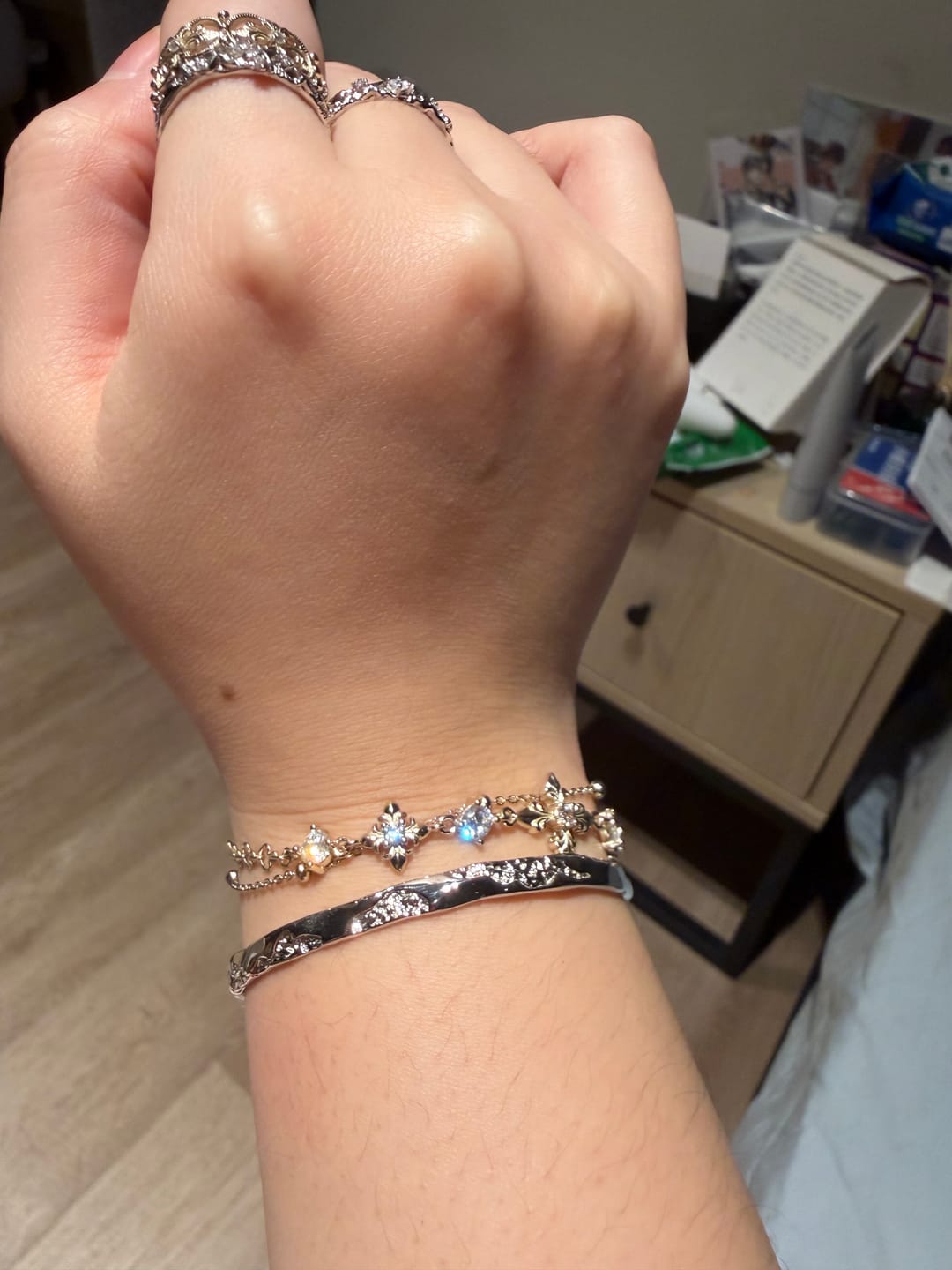 Customer photo review of "Bastet" 14K Gold Plated Layered Iris Zirconia Charm Bracelet