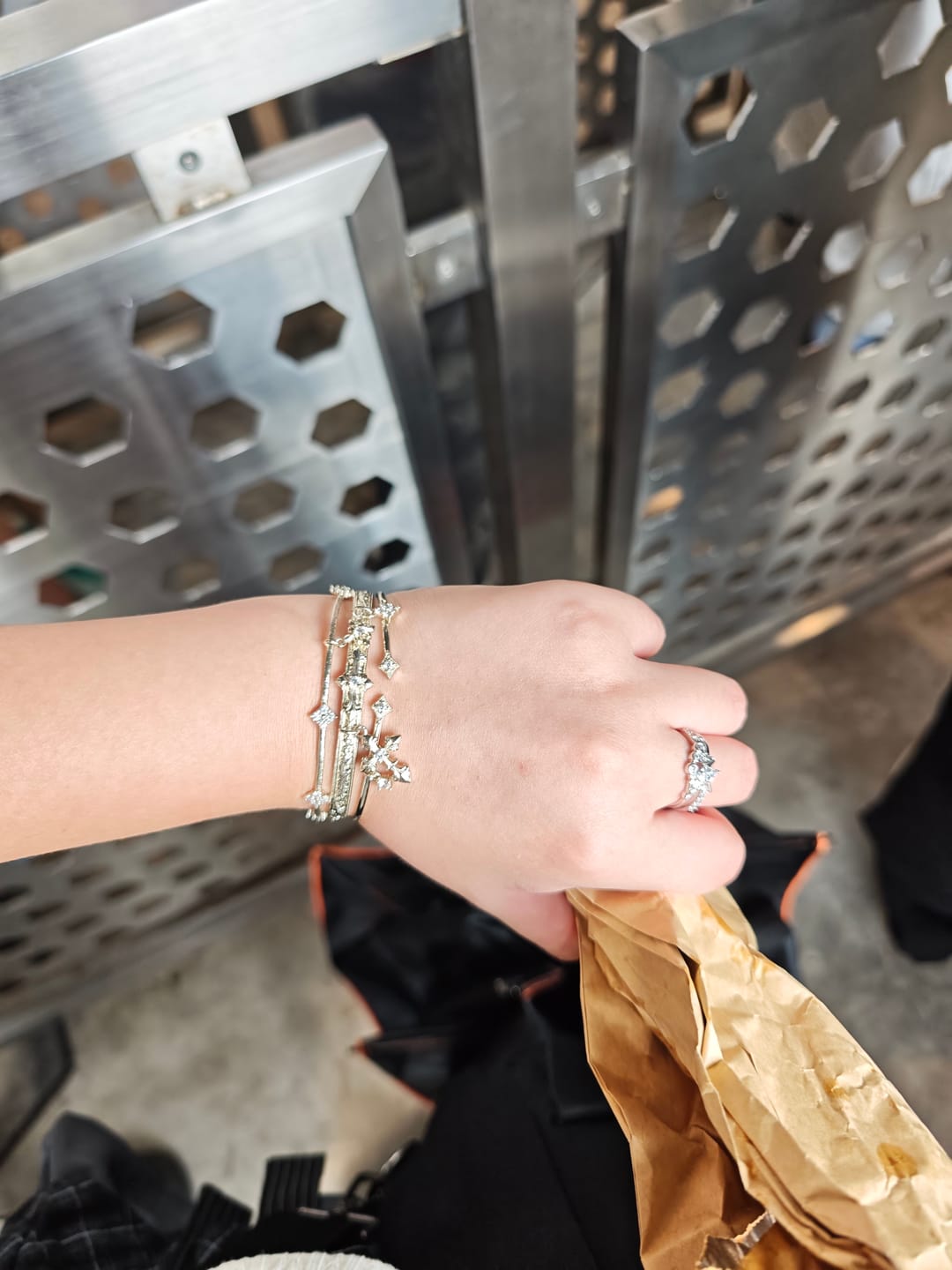 Customer photo review of "Bastet" 14K Gold Plated Vintage Iris Adjustable Bangle, Statement Cuff