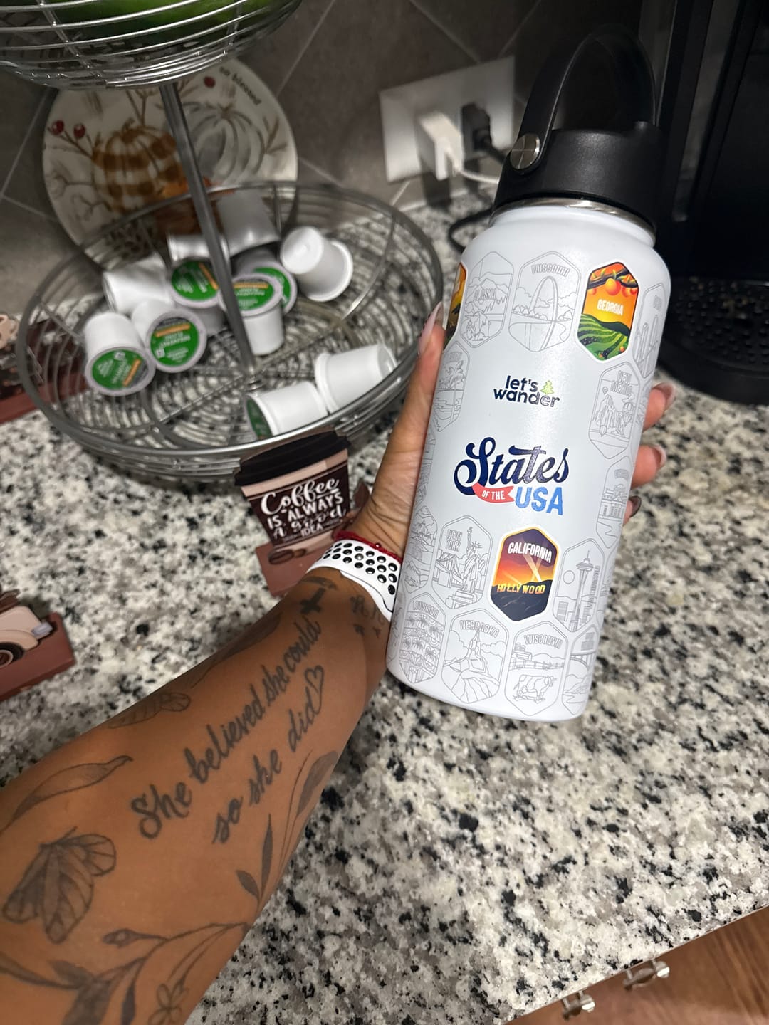 Customer photo review of Lets Wander™ 50 States Of The USA Water Bottle + Stickers