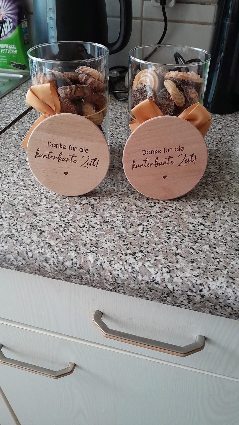 Customer photo review of Geschenk-Glas "Danke für die kunterbunte Zeit!"