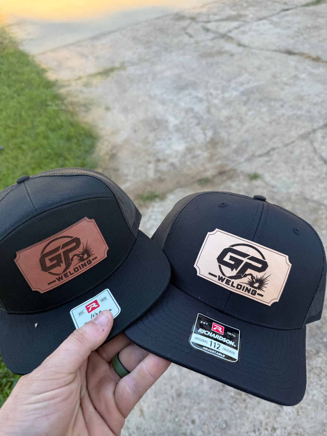 Customer photo review of Custom Leather Patch Trucker Hat - Richardson 112