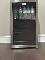 Customer photo review of Simzlife 4.5 Cu.ft Beverage Refrigerator and Cooler, 145 Can Mini fridge with Glass Door for Soda Beer Wine, Small Drink Dispenser with Digital Adjustable Thermostat for Home Office Bar