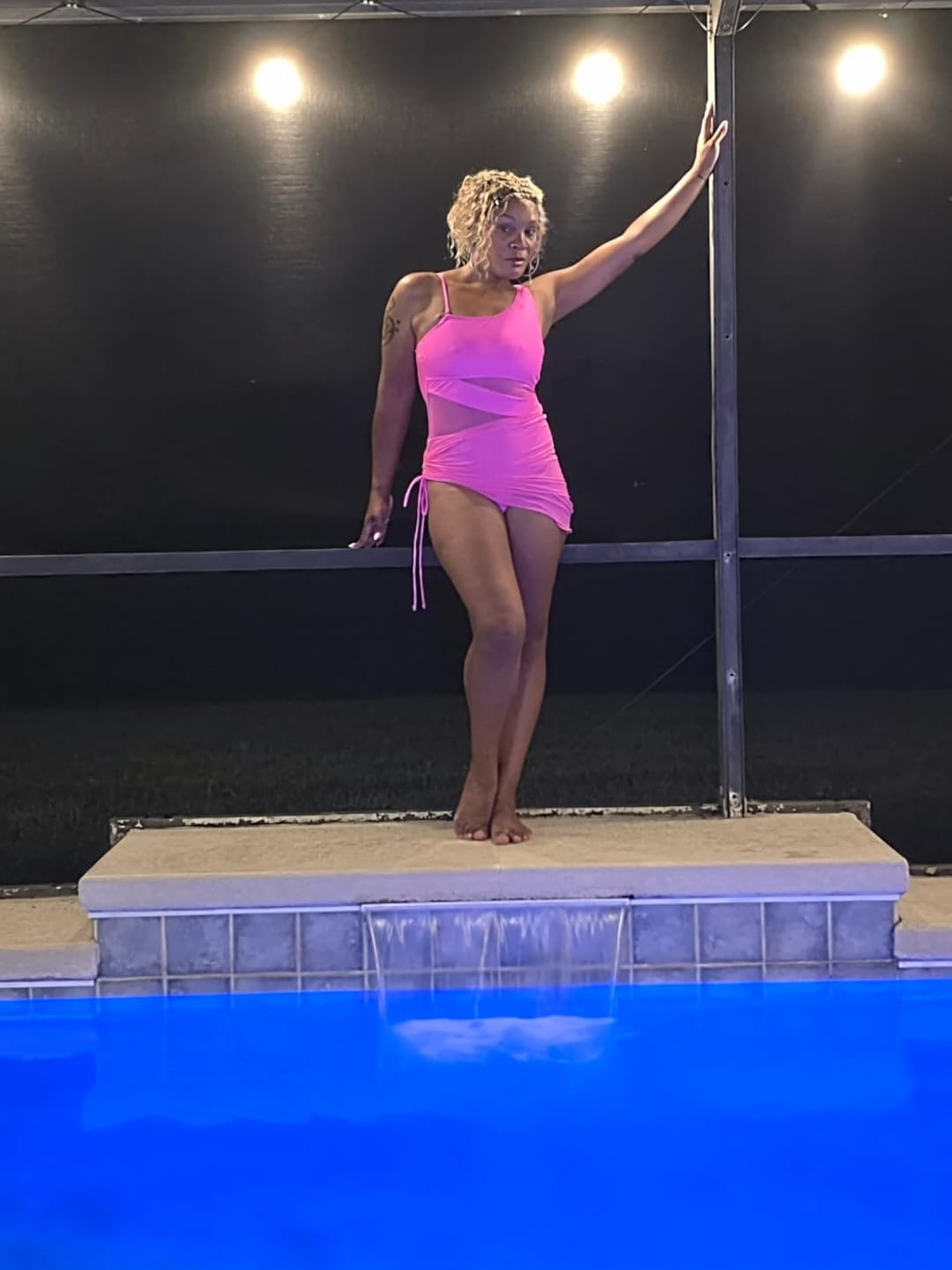 Customer photo review of Women Sexy One Piece Swim Dress Tummy Control Swimsuits One Shoulder Mesh Bathing Suit Skirts