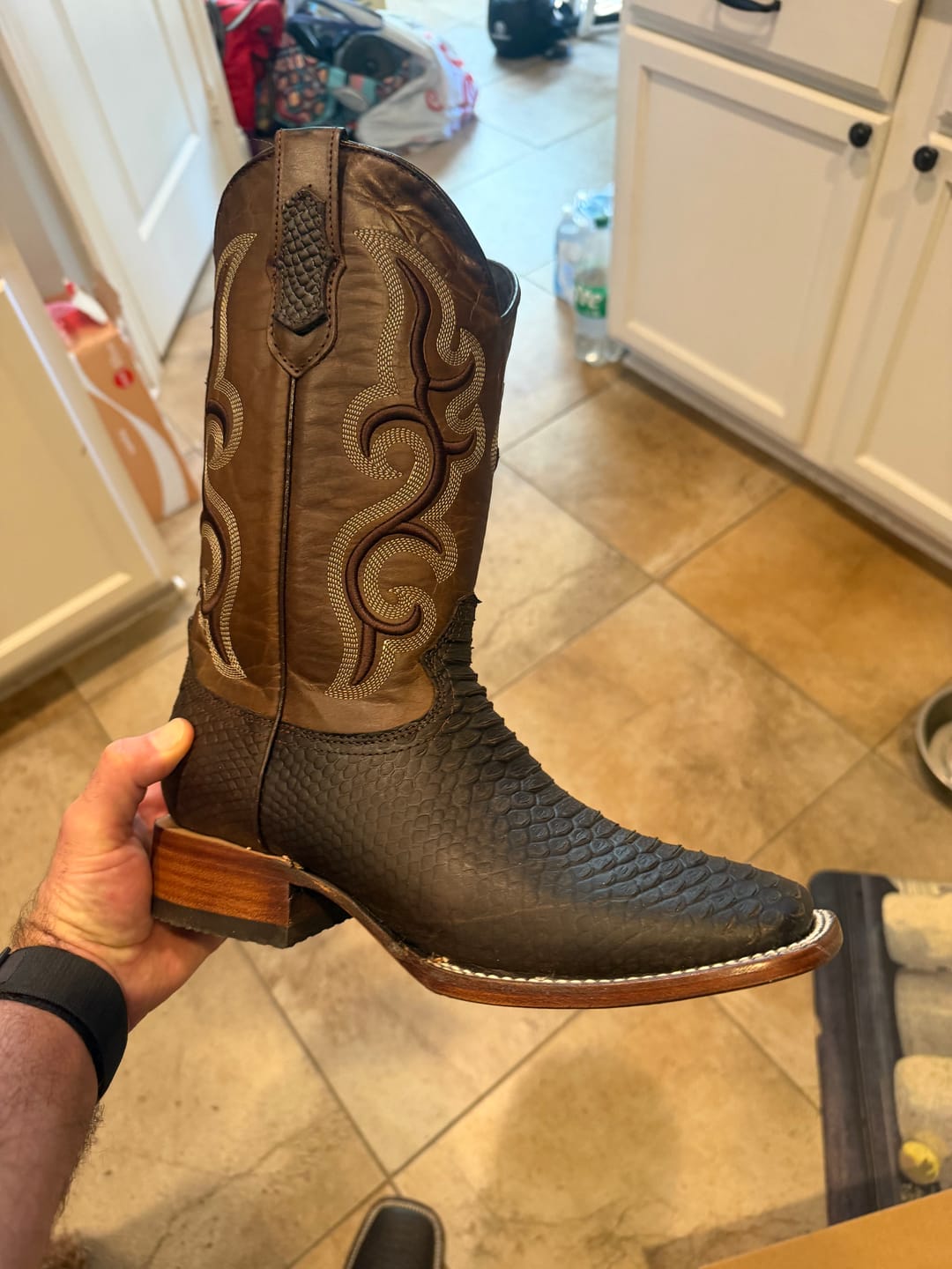 Customer photo review of Matte Brown Python Leather Boots - Square Toe