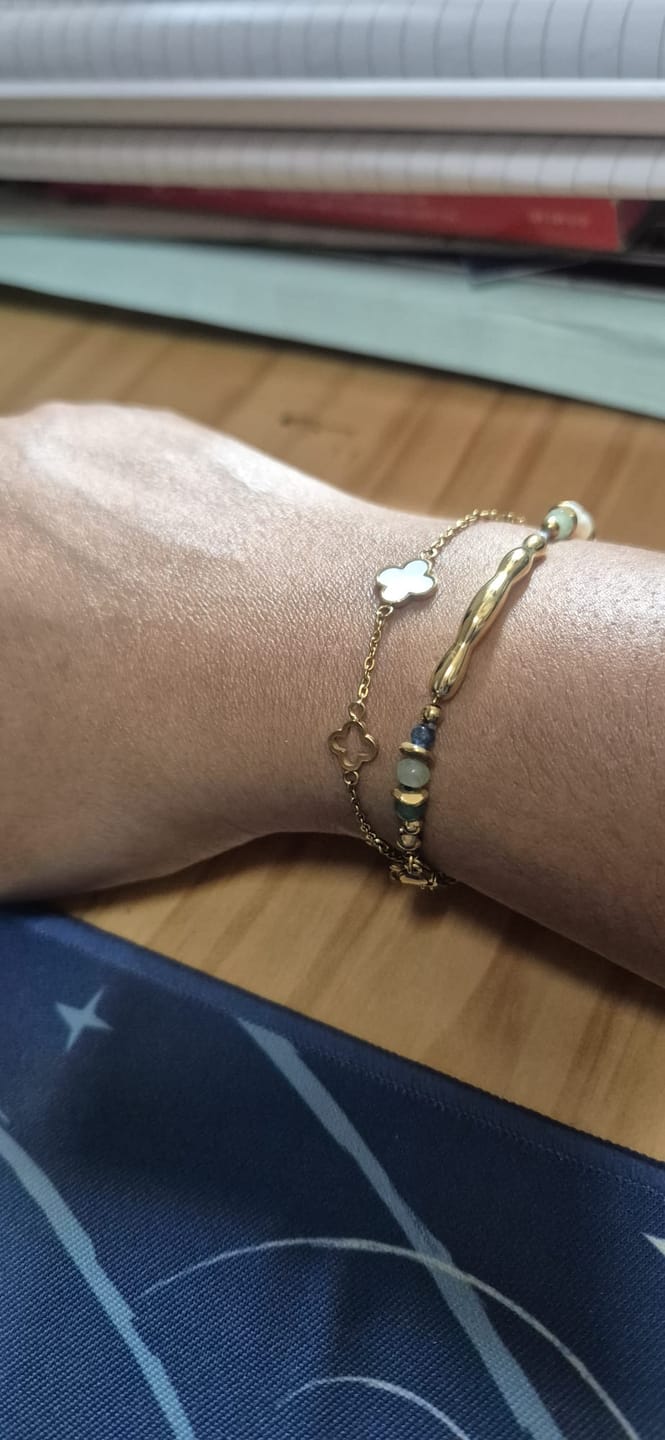 Customer photo review of Freshwater Pearl & Malachite Beaded Bracelet