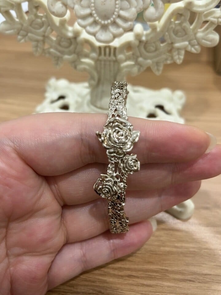 Customer photo review of "Lace Rose" 14K Gold Plated Victorian Lace Rose Tassel Charm Bracelet