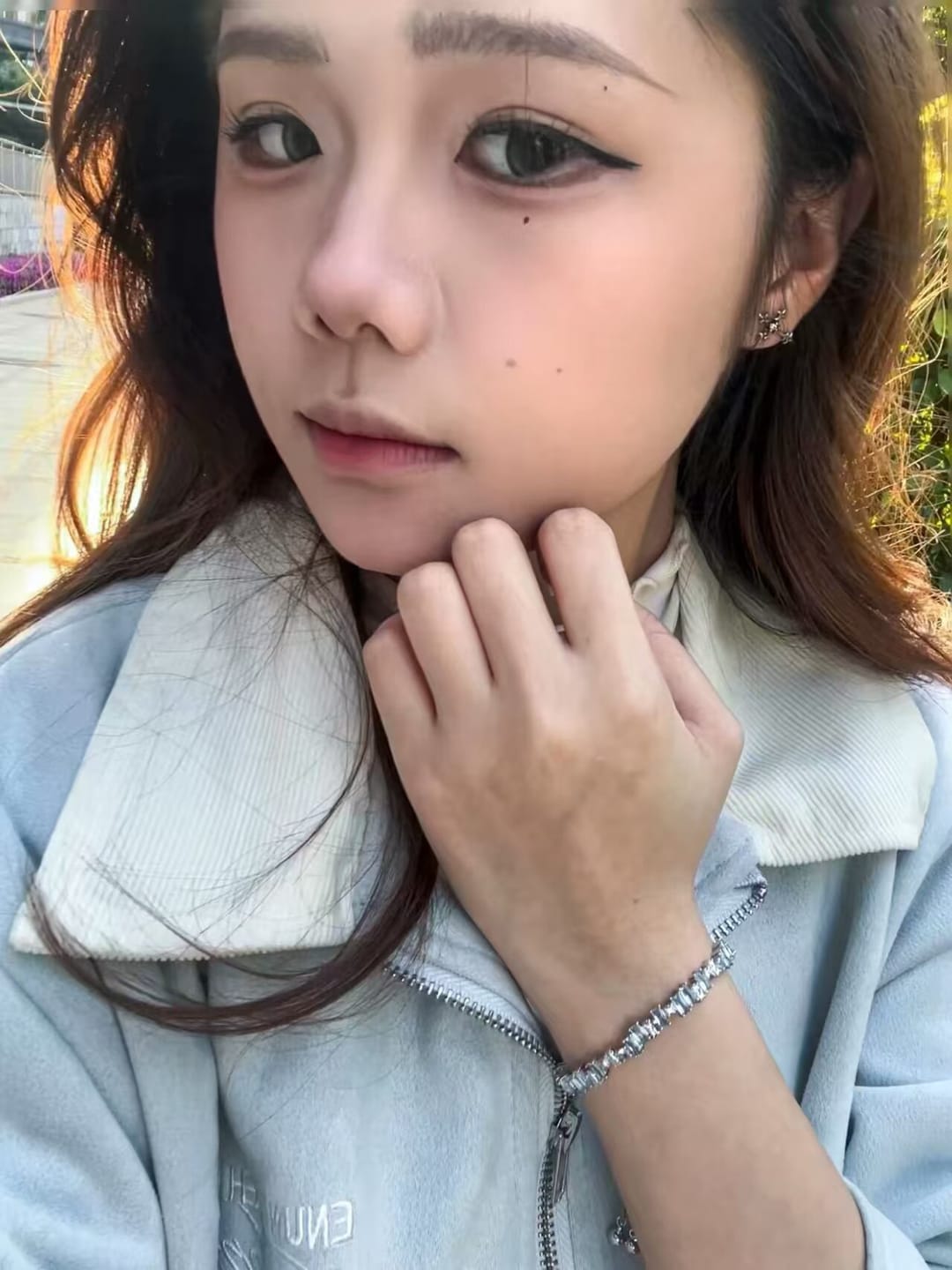 Customer photo review of "Irises" 925 Sterling Silver Oxidized Cross Stud Earrings, Vintage Style