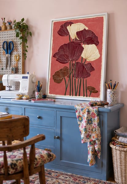 Customer photo review of Burgundy and Cream Poppy Flowers Canvas Wall Art