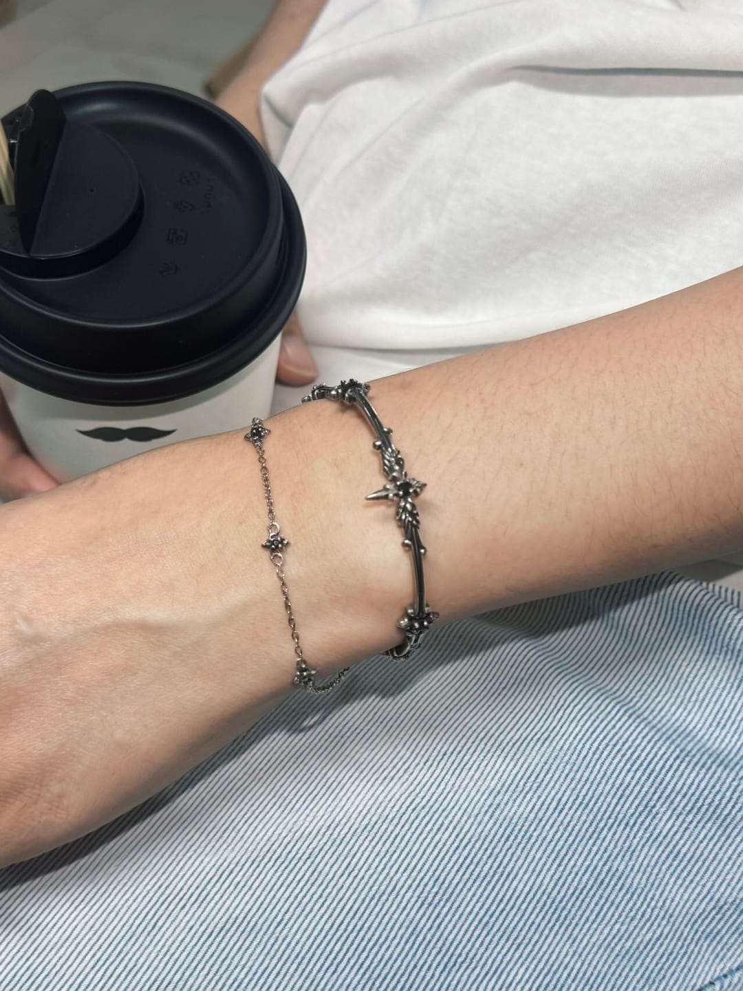 Customer photo review of "FALLEN ANGEL" Antiqued Silver Plated Vintage Fallen Angel Bangle, Statement Bracelet