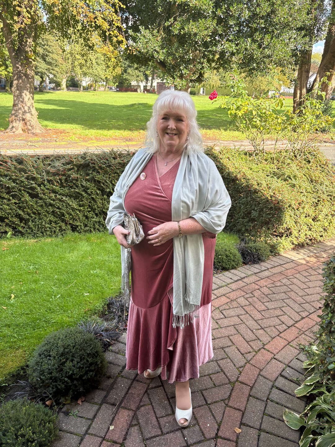 Customer photo review of 'Stevie' Luxe Velvet Ruffle Dress in Blush