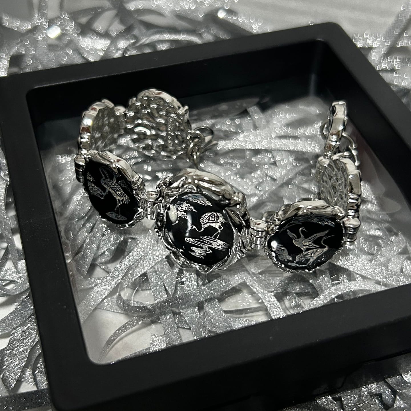 Customer photo review of "Soaring Cranes" Platinum Plated Soaring Cranes Hand Chain, Ring Bracelet