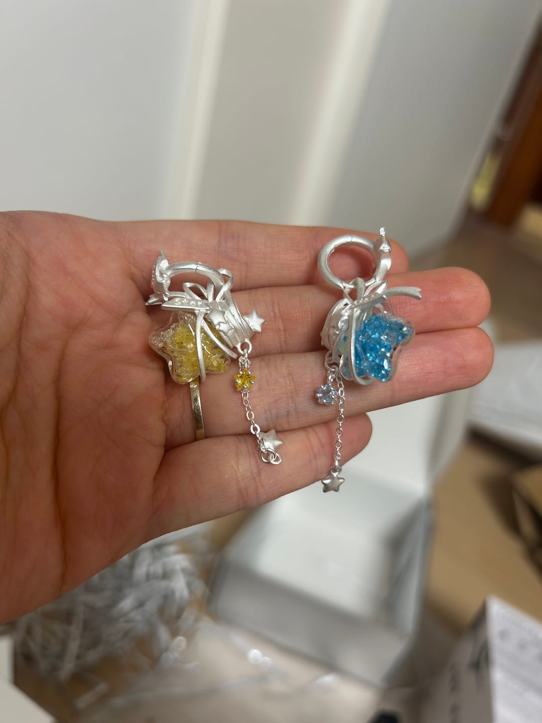 Customer photo review of "WISHING STAR" Platinum Plated Wishing Bottle Dangle Earrings