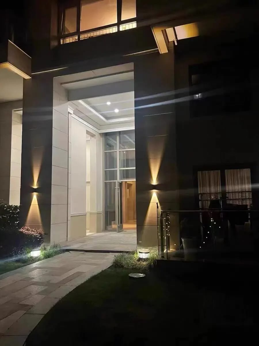 Customer photo review of Up Down Solar Outdoor Wall Light, Tilted Panel, Black, Wall Sconce