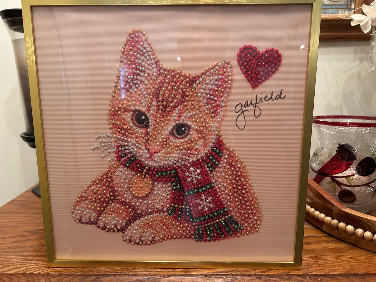 Customer photo review of Personalized 3D Pearl Art DIY Kit – Custom Pet Portrait with Festive Scarf & Name for Christmas Wall Decor & Gifts for Pet Lovers