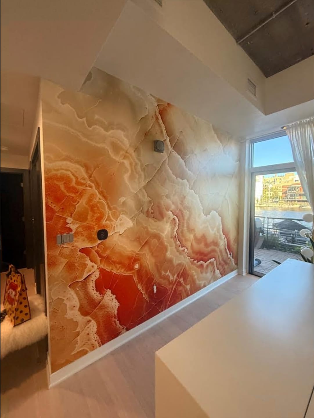 Customer photo review of Beige and Orange Marble Mural, Self-adhesive Warm Colors Stone Wallpaper, Peel and Stick Accent Wall Orange Marble Removable Wall Decor
