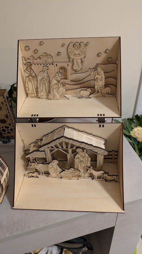 Customer photo review of Nativity Scene Box Decor SVG Laser Cut 2 Tier Christmas Scene